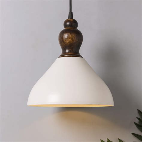 Buy Homesake®Nate Metal Wood Pendant Light, White Metal Antique Black ...