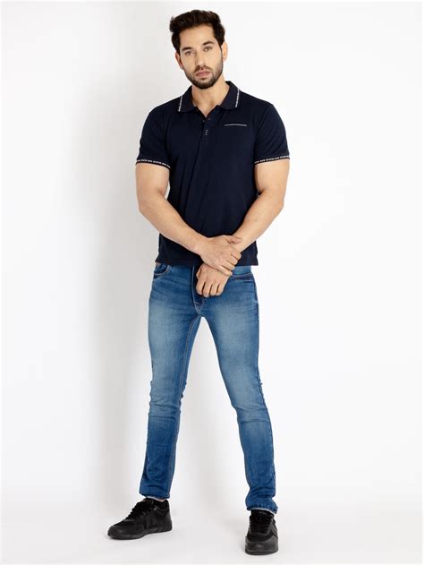 Buy Navy Solid Polo Collar T Shirt Online | Status Quo