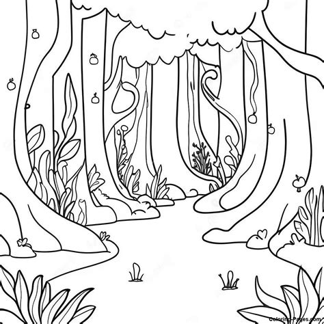 Whimsical Aesthetic Trippy Forest Scene Coloring Page | Coloring-Pages.com
