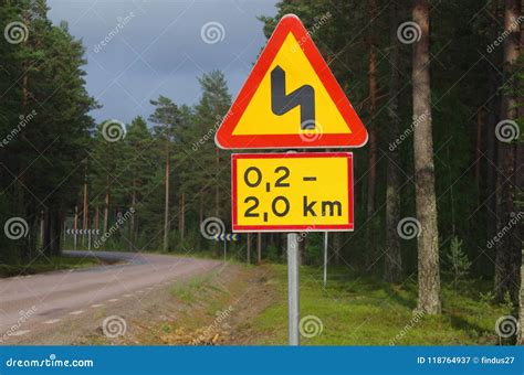 Winding Road Ahead Sign in Dalarna Stock Image - Image of dalarna ...