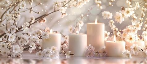 Elegant display of candles and blossoms in soft tones | Premium AI ...