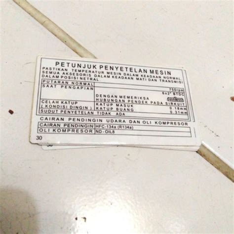 Jual sticker atau buku petunjuk penyetelan mesin mobil universal ...