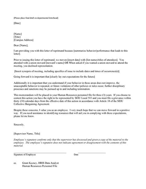 Letter Of Reprimand Template - Ccalcalanorte.com