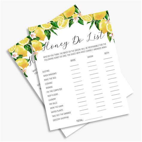 Honey Do List, Lemons Bridal Shower Games, Honey Do's Game, Italy ...