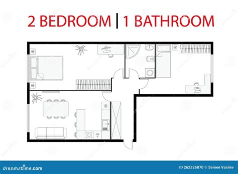 Two Bedroom Apartment Floor Plan. Stock Vector - Illustration of ...