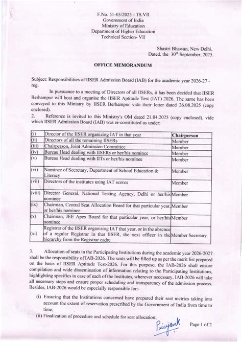 IAB2025 - Responsibilities of IISER Admission Board for IAT 2026 - Studocu