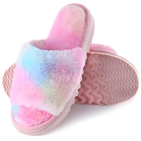 LORDFON Womens Plush Memory Foam Slippers, Open Toe Fuzzy Cross Strap ...