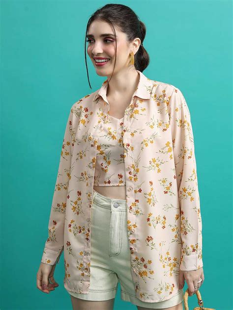 Tokyo Talkies Cream-Coloured Floral Print Shirt Style Top - Price History