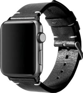 DailyObjects Black Two-stitch Handmade Leather WatchBand (Black 42/44mm ...