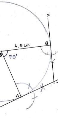 a)draw a circle of radius 4.5cm and two tangent to it such that angle b ...