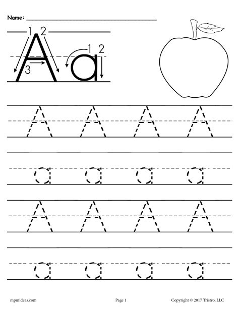 This printable letter A worksheet includes four lines for tracing the ...