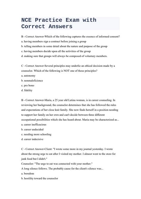 SOLUTION: Nce practice exam with correct answers - Studypool