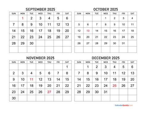 September to December 2025 Calendar | Calendar Quickly