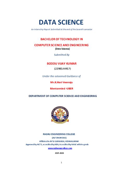 DATA SCIENCE Internship Report - B.Tech CSE (Data Science) - Studocu