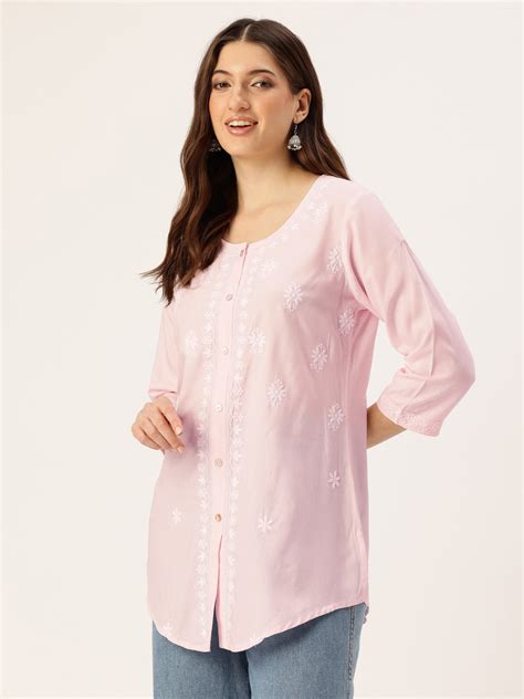 Pink Floral Embroidered Tunic – Amukti - The Women's Ethnic Fashion Store