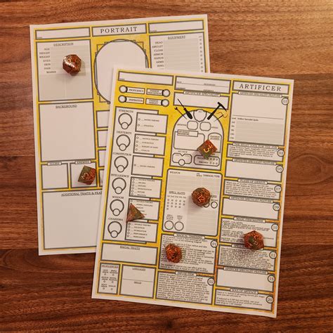 D&D 5e Artificer Character Sheet, Blueprint - Fillable PDF – Armor ...