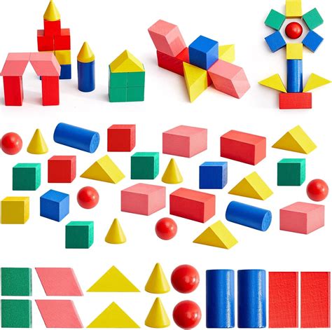 Amazon.com: 140 Pcs Mini 3D Shapes for Teaching, Wood Geometric Solids ...