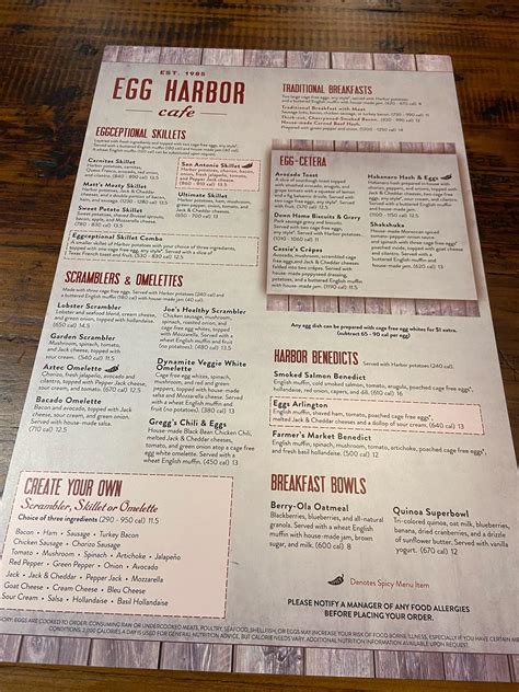 Carta de Egg Harbor Cafe, Deerfield