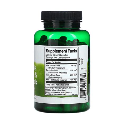 Milk Thistle Dandelion & Yellow Dock, Swanson, 120 Capsules SW1707