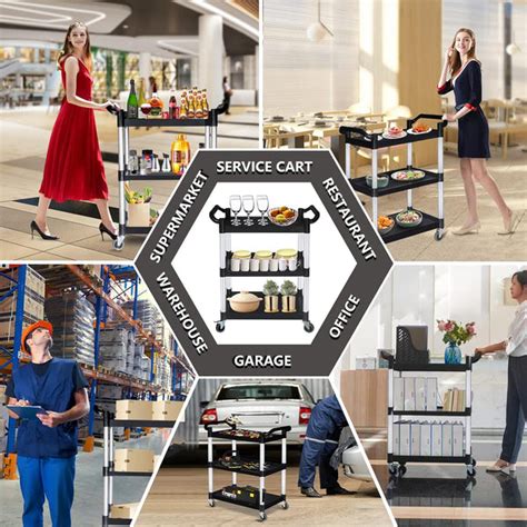Bigapple 3-Tier Rolling Plastic Service Cart, Utility Carts with Wheel