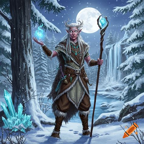 Circle of moon Druid winter Eladrin androgynous female on Craiyon