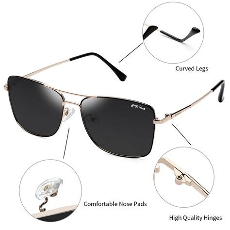 GREY JACK Rectangle Metal Polarized Sunglasses with Double Bridge for ...