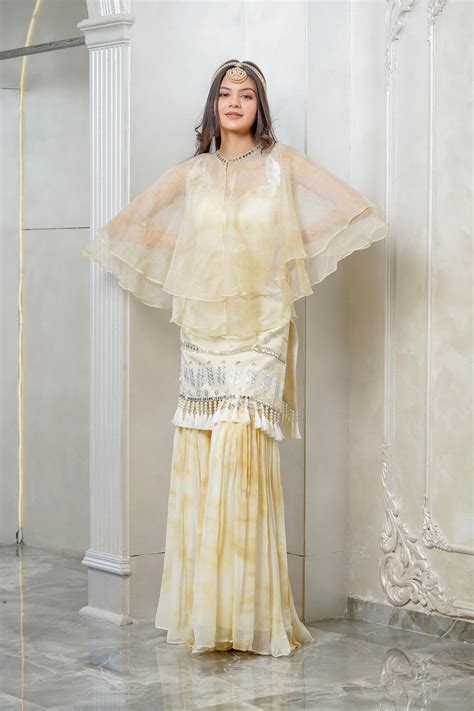 LEMON YELLOW TIE AND DYE CAPE SHARARA SET – Swish By Dolcy & Simran