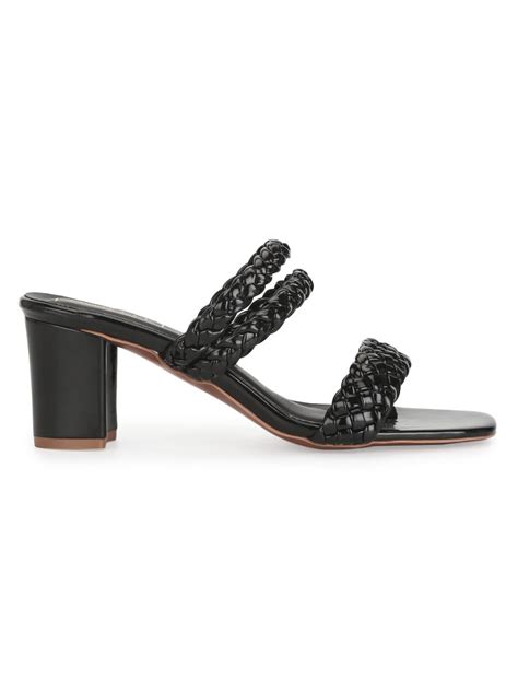 Black Patent Braided Block Heel Mules – Truffle Collection