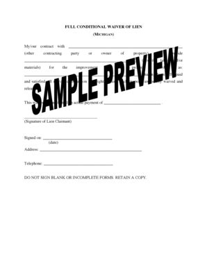 FULL CONDITIONAL WAIVER OF LIEN MICHIGAN - Fill and Sign Printable ...