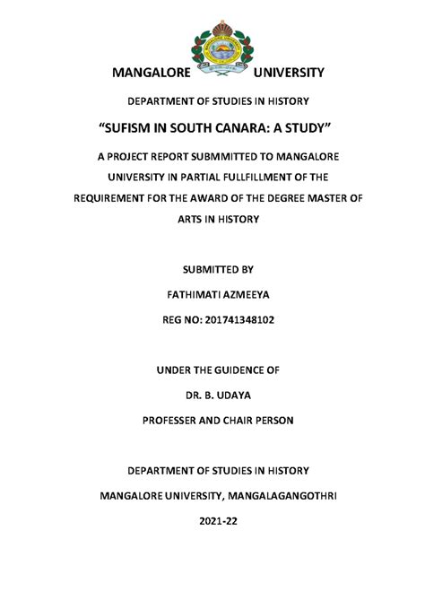 MA History Project Report: Sufism in South Canara - Studocu