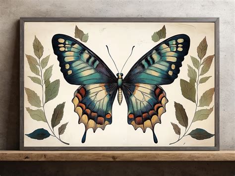 Cottage Butterfly Canvas , Rustic Butterfly Print, Botanical Poster, Vintage Botanical Wall Art ... - painting of butterfly