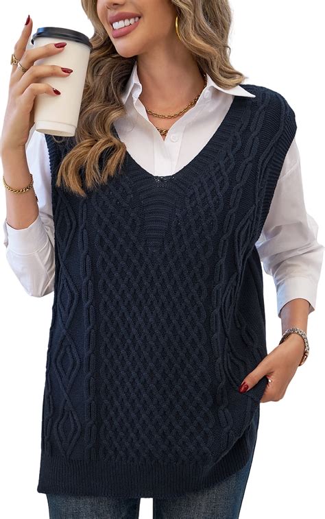 MLDRA Womens Sweater Vest Knitted V Neck Sleeveless Pullover Knitwear ...