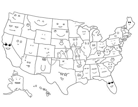 Printable United States Coloring Page United States With Faces for ...