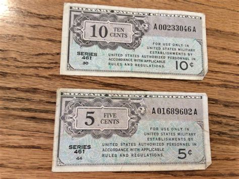 US Military Payment Certificate Five & Ten Cents Paper Money Series 461 ...