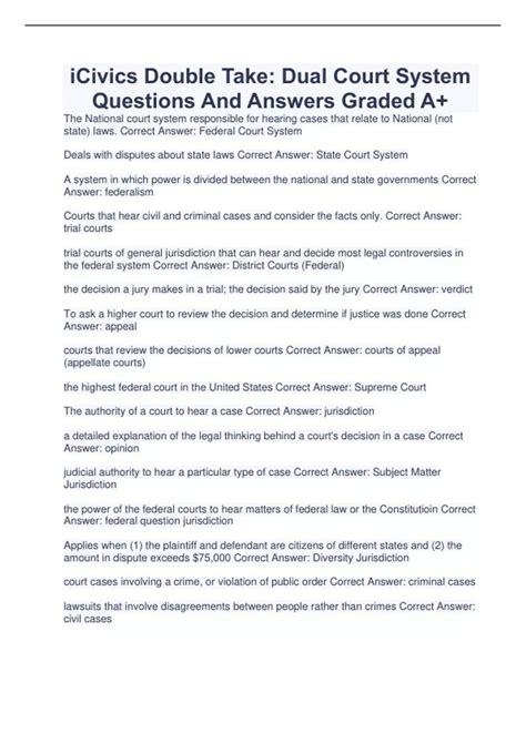 iCivics Double Take: Dual Court System Questions And Answers Graded A+ ...