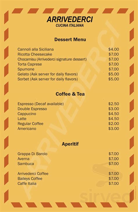 Arrivederci Cucina Italiana menus in Fountain Hills, Arizona, United States