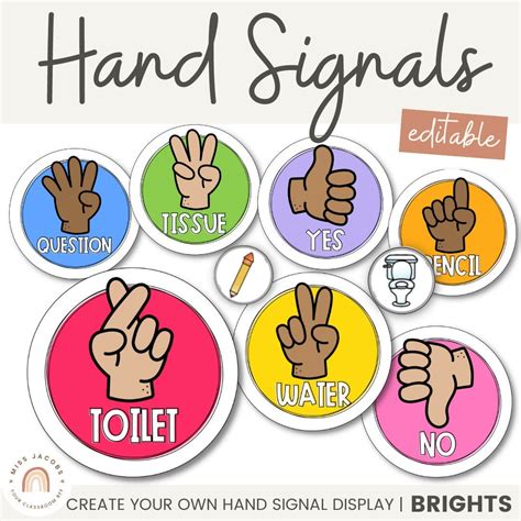 Hand Signals for Classroom | BRIGHTS | Editable Classroom Decor - Etsy