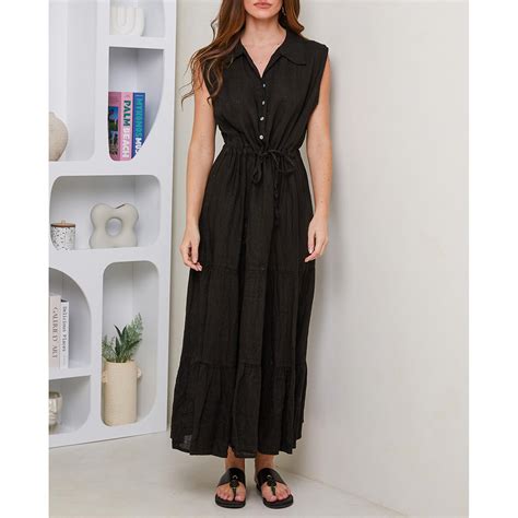 Black Sleeveless Shirt Linen Dress - BrandAlley