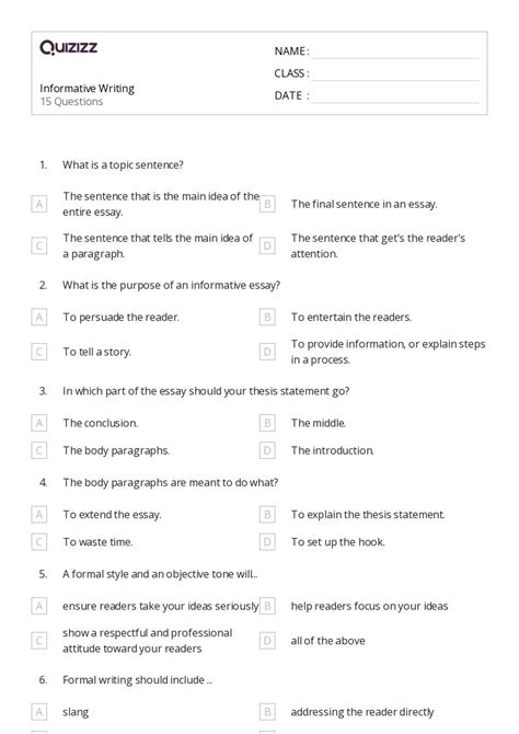 50+ Informative Essay Structure worksheets for 7th Class on Quizizz ...