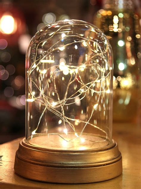 Glass Display Dome Cloche with Suspended LED Fairy Lights 6.5 High by ...