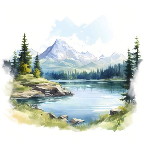 Mountain Lake Clipart, Mountains Landscape Images, 10 Watercolor Clip ...