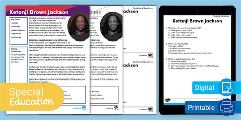 Ketanji Brown Jackson Fact File and Vocab (Fifth Gr. Rdg Level)