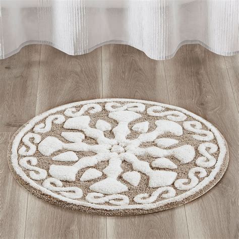 Casablanca Medallion Round Bath Rug Taupe 25" Dia | Touch of Class