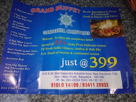 Menu at Ritz, Bengaluru, Gardeenia Comfortes Suites 52/56 Bommansandra ...