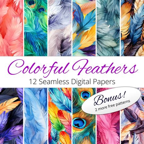 12 Seamless Colorful Feather Backgrounds Digital Paper Patterns for ...