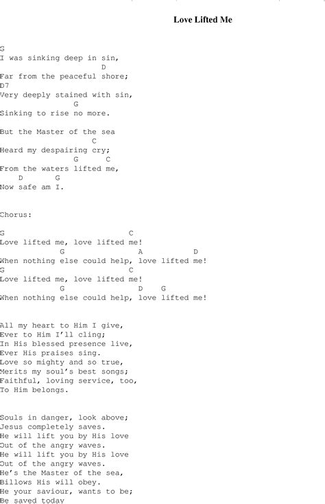 Love Lifted Me - Christian Gospel Song Lyrics and Chords
