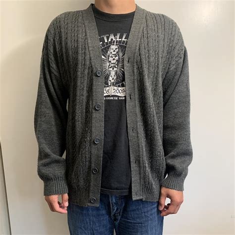 vintage dark grey cardigan size L - Depop