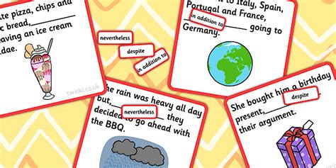 Finish The Sentence Cards Using In Addition Nevertheless Despite