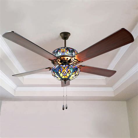 River of Goods Tiffany-Style Halston Stained Glass Ceiling Fan - 52" L ...