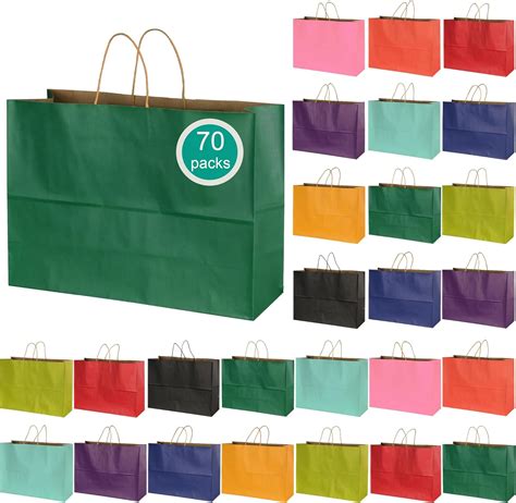 BLEWINDZ 70 bolsas grandes de papel kraft con asas a granel, 16 x 6 x ...